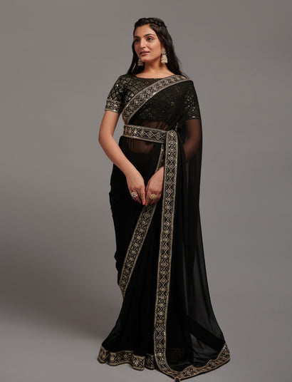 Buy Black Kanjivaram Saree Online in USA with Multicolor Zari Border – Pure  Elegance