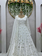 White colour heavy thread and sequence work designer suit