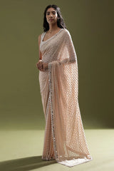 Light peach embroidery thread and  sequence work designer saree