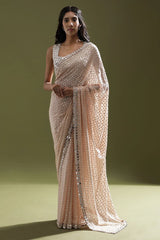 Light peach embroidery thread and  sequence work designer saree