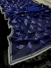Beautiful sequence work ruffle border net saree