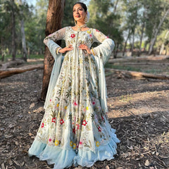 Beautiful thread real mirror work designer suit