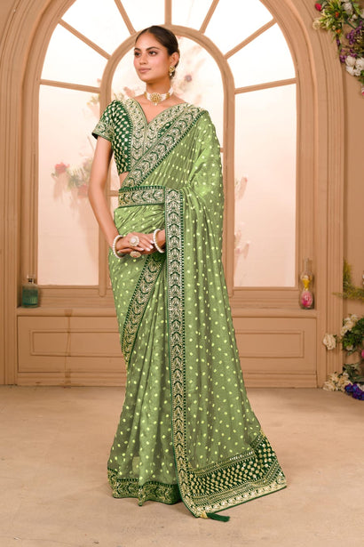 Pista Green Traditional Floral Woven Jaal Saree in Silk with Bird and  Animal Motifs