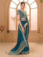 Blue colour zari sequence work designer saree with blouse