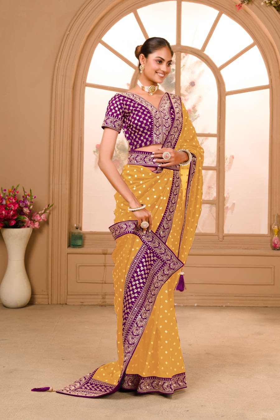 Yellow Color Dola Silk Saree at Rs.850/Piece in surat offer by ARC Fashion  Hub