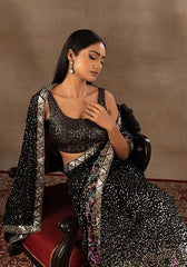 Black colour designer embroidery work with full sequence work saree