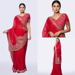 Red colour beautiful sequence embroidery work saree