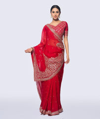 Red colour beautiful sequence embroidery work saree