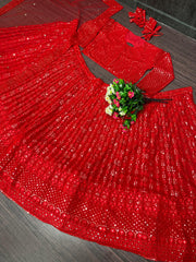 Classic red colour beautiful sequence work lehenga choli