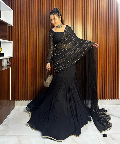 Silk designer lehenga Saree in Black colour 7302 | Lehenga style saree,  Lehenga style, Lehenga saree