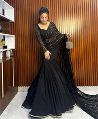 Black colour designer ready to wear lehenga saree