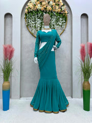 Blue colour designer ready to wear lehenga saree