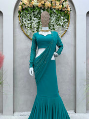 Blue colour designer ready to wear lehenga saree