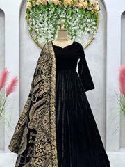 Designer velvet suit with beautiful embroidery work velvet dupatta
