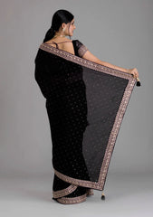 Black colour designer border sequence work saree with belt