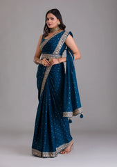 Blue colour designer border sequence work saree with belt