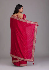 Red colour designer border sequence work saree with belt