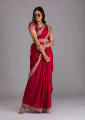 Red colour designer border sequence work saree with belt