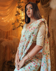 Beautiful thread embroidery  zari work designer saree