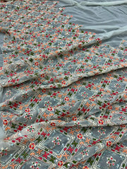 Beautiful thread embroidery  zari work designer saree