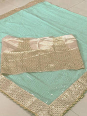 Pista green colour designer sequence work saree