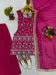 Rani colour embroidery sequence work plazo suit