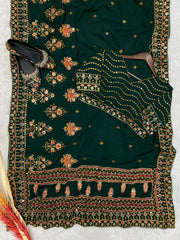 Designer multi thread  embroidery sequence work saree