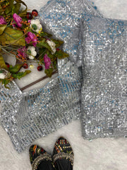 Silver colour party wear sequence work designer saree