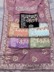Embroidery thread work on premium soft georgette saree