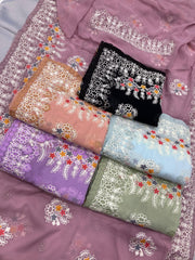 Embroidery thread work on premium soft georgette saree