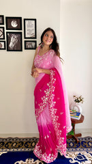 Double Tone Crush With Sequence Embroidery Work Saree