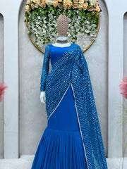 Blue colour beautiful sequence work on lehenga saree