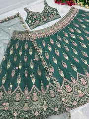 Pine green colour designer embroidery work lehenga choli