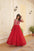 Rose red colour embroidery sequence work premium gown