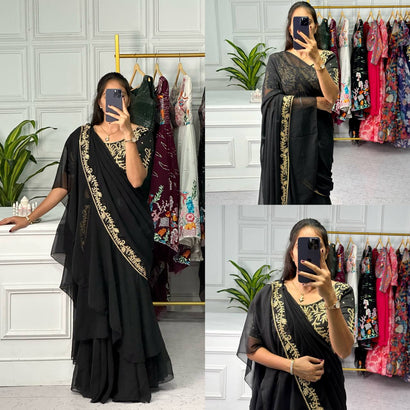 Buy The Latest Black Color Designer Indian Saree Online