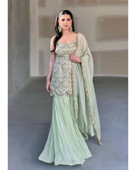 Pista green colour designer sequence embroidery work sharara plazo suit