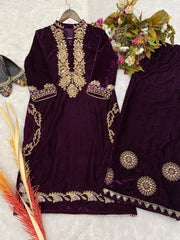 Velvet beautiful embroidery work designer suit