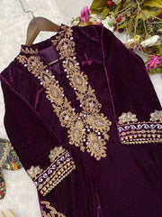 Velvet beautiful embroidery work designer suit