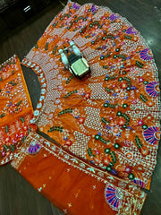 Orange colour boutique style embroidery  sequence work lehenga choli