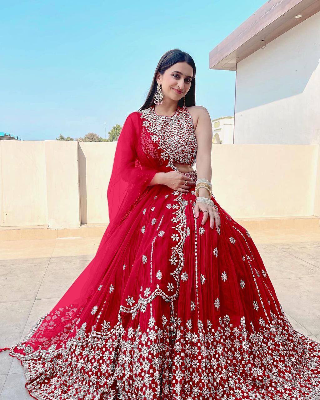 Designer Red Lehenga Choli With Lucknowi Chikankari and Sequence  Work/wedding Wear Red Lehenga Choli/red Party Wear Lehenga Choli for Women  - Etsy