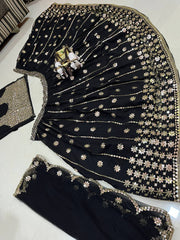 Black colour designer embroidery sequence work lehenga choli