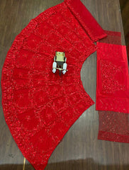 Red colour Designer sequence  embroidery work on premium net lehenga choli
