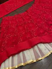 Red colour Designer sequence  embroidery work on premium net lehenga choli