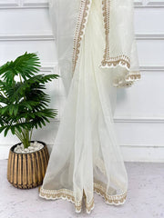 Designer multi thread work blouse with zari work organza saree