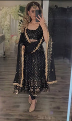 Black sequence heavy embroidery work designer suit
