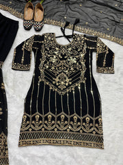 Rich black colour embroidery work sharara palazzo suit