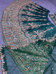 Dark green colour beautiful embroidery sequence work lehenga choli