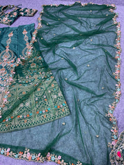 Dark green colour beautiful embroidery sequence work lehenga choli