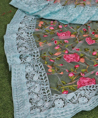 Designer Chikankari Embroidery thread work net saree