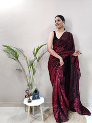 Red colour 1 min ready to wear designer saree